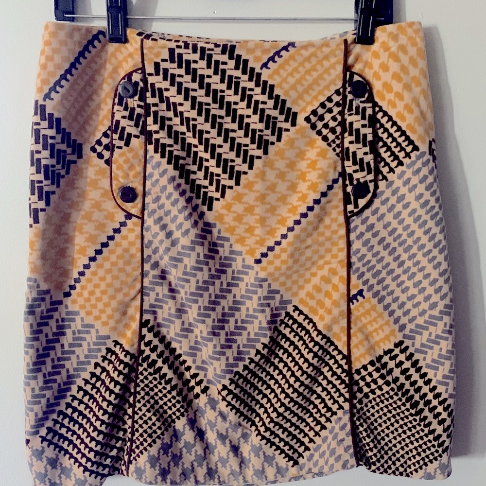 Maeve Anthropologie S 6 Velvet Houndstooth Skirt